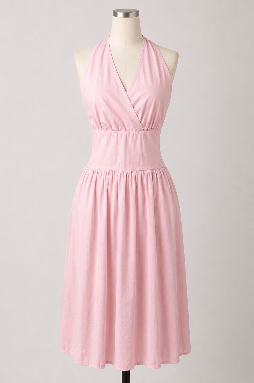 Pink Dress Pin Up White Polka Dots Dress 1950s Marilyn Monroe Style